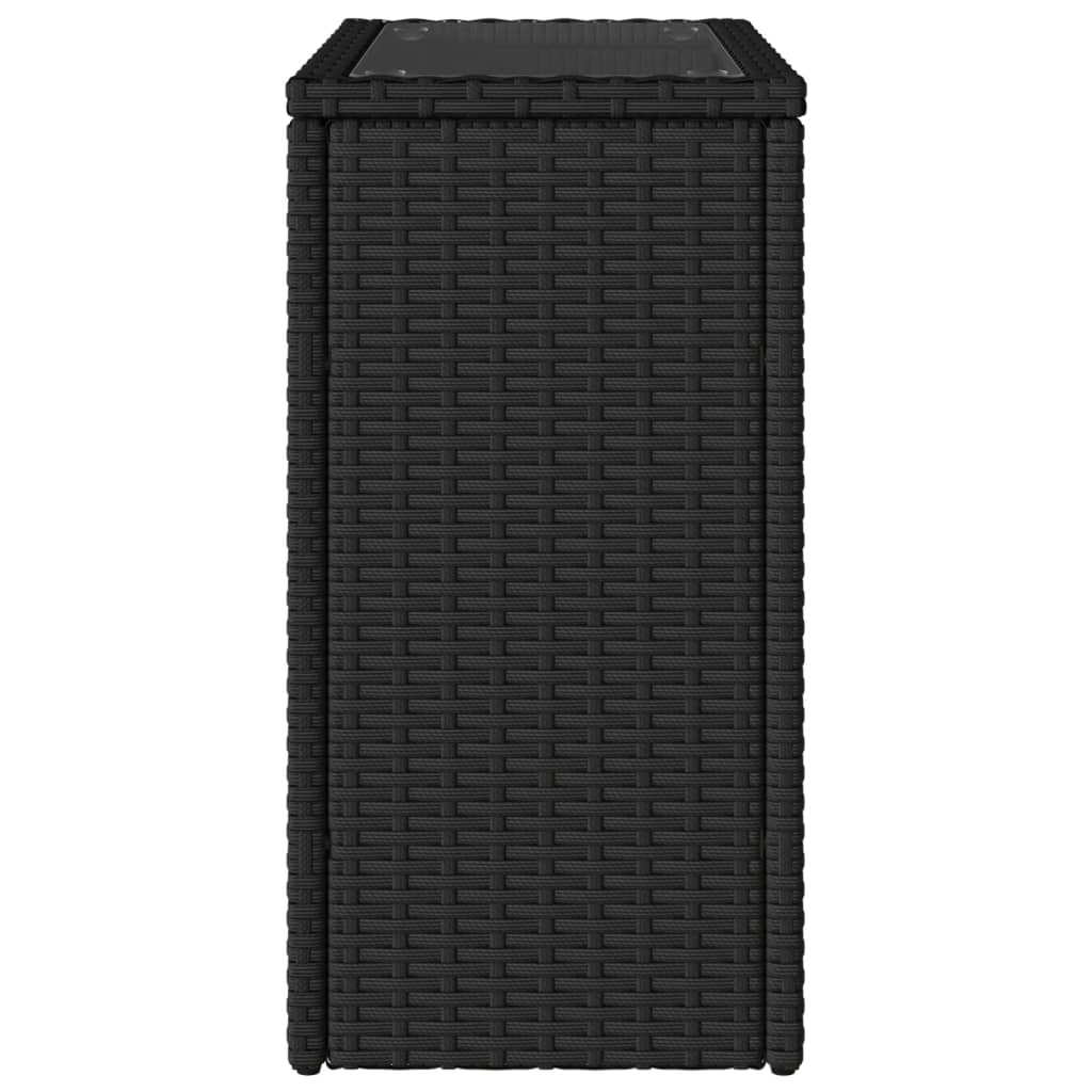 vidaXL Masă laterală grădină blat sticlă negru 58x27,5x55 cm poliratan