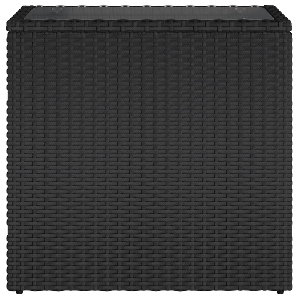 vidaXL Masă laterală grădină blat sticlă negru 58x27,5x55 cm poliratan