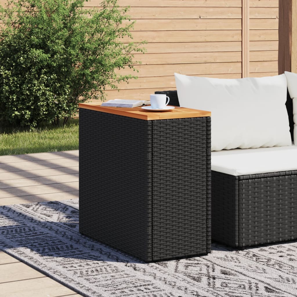 vidaXL Masă laterală de grădină blat lemn negru 58x27,5x55cm poliratan