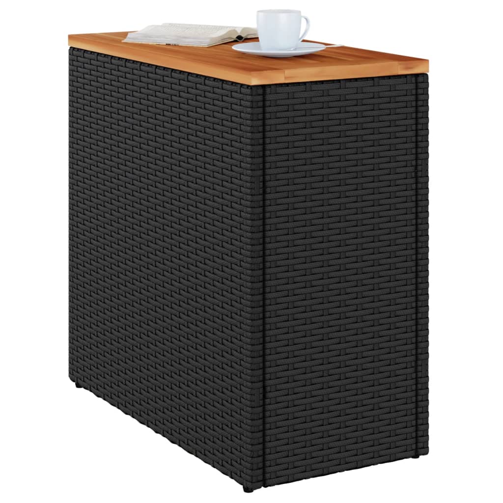vidaXL Masă laterală de grădină blat lemn negru 58x27,5x55cm poliratan