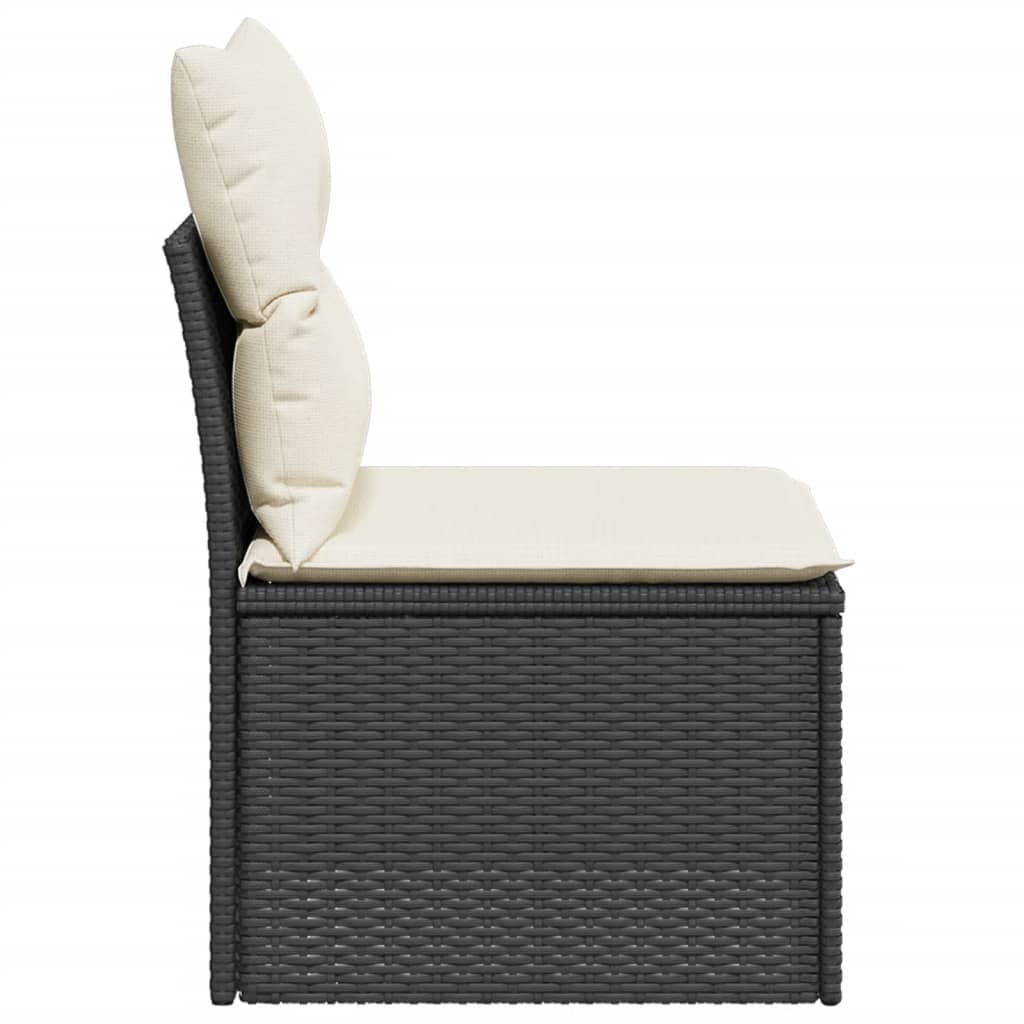 vidaXL Canapea de grădină fără cotiere, cu perne, negru, poliratan vidaXL Canapea de grădină fără cotiere, cu perne, negru, poliratan