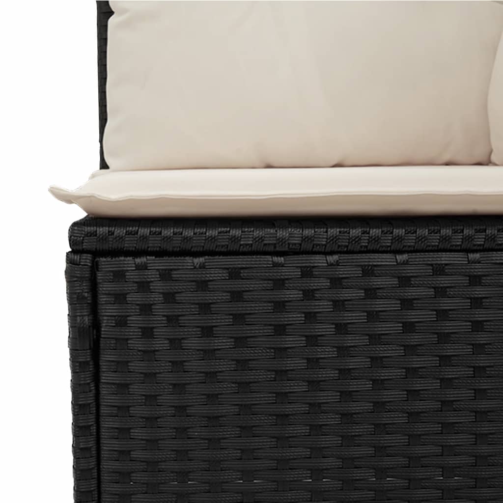 vidaXL Canapea de grădină fără cotiere, cu perne, negru, poliratan vidaXL Canapea de grădină fără cotiere, cu perne, negru, poliratan
