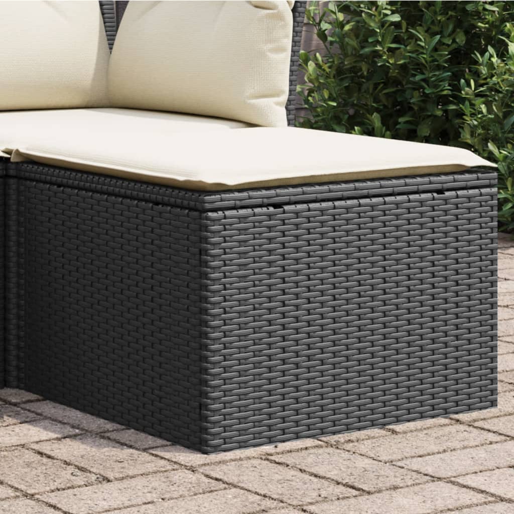vidaXL Taburet de grădină cu pernă, negru, 55x55x37 cm, poliratan vidaXL Taburet de grădină cu pernă, negru, 55x55x37 cm, poliratan