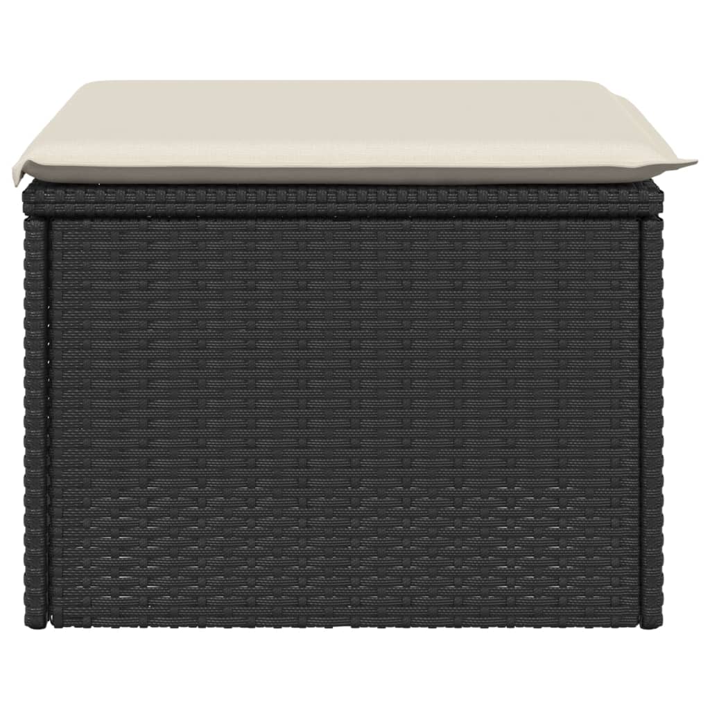vidaXL Taburet de grădină cu pernă, negru, 55x55x37 cm, poliratan vidaXL Taburet de grădină cu pernă, negru, 55x55x37 cm, poliratan