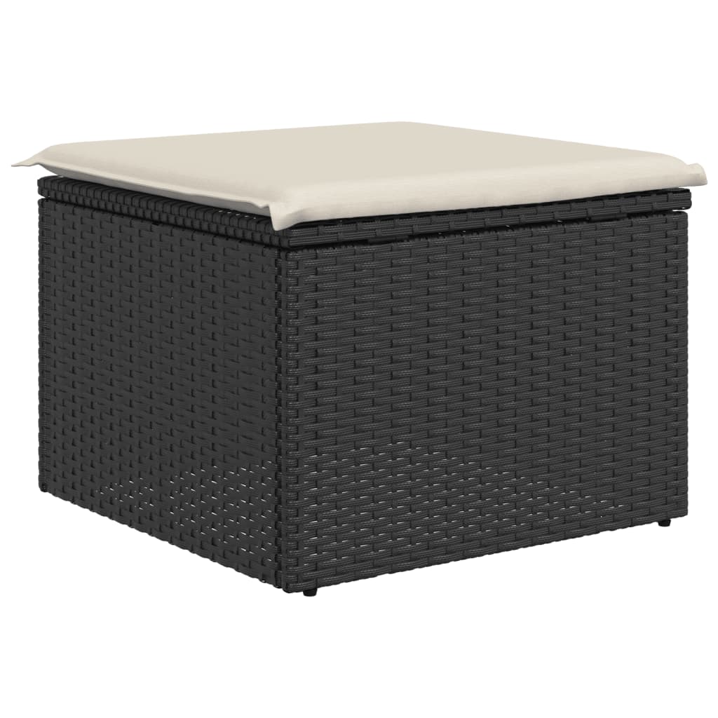 vidaXL Taburet de grădină cu pernă, negru, 55x55x37 cm, poliratan vidaXL Taburet de grădină cu pernă, negru, 55x55x37 cm, poliratan
