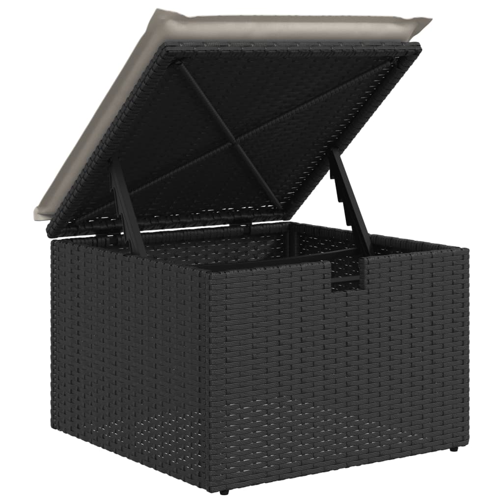 vidaXL Taburet de grădină cu pernă, negru, 55x55x37 cm, poliratan vidaXL Taburet de grădină cu pernă, negru, 55x55x37 cm, poliratan