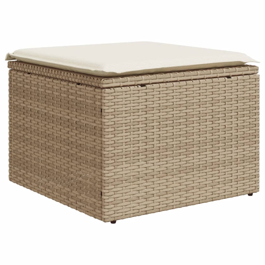 vidaXL Taburet de grădină cu pernă, bej, 55x55x37 cm, poliratan vidaXL Taburet de grădină cu pernă, bej, 55x55x37 cm, poliratan
