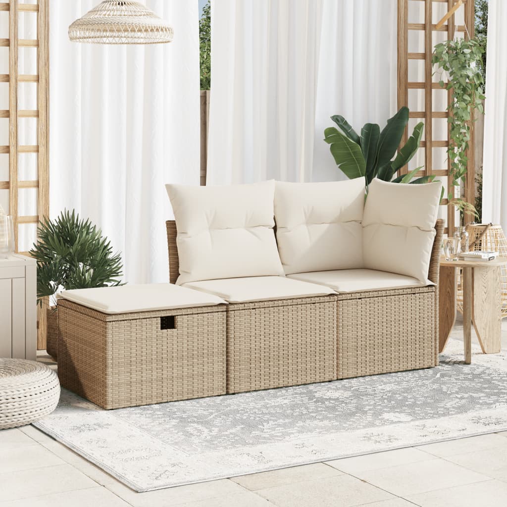 vidaXL Taburet de grădină cu pernă, bej, 55x55x37 cm, poliratan vidaXL Taburet de grădină cu pernă, bej, 55x55x37 cm, poliratan