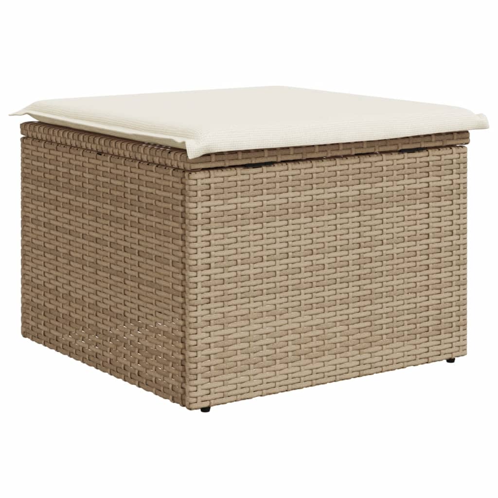 vidaXL Taburet de grădină cu pernă, bej, 55x55x37 cm, poliratan vidaXL Taburet de grădină cu pernă, bej, 55x55x37 cm, poliratan