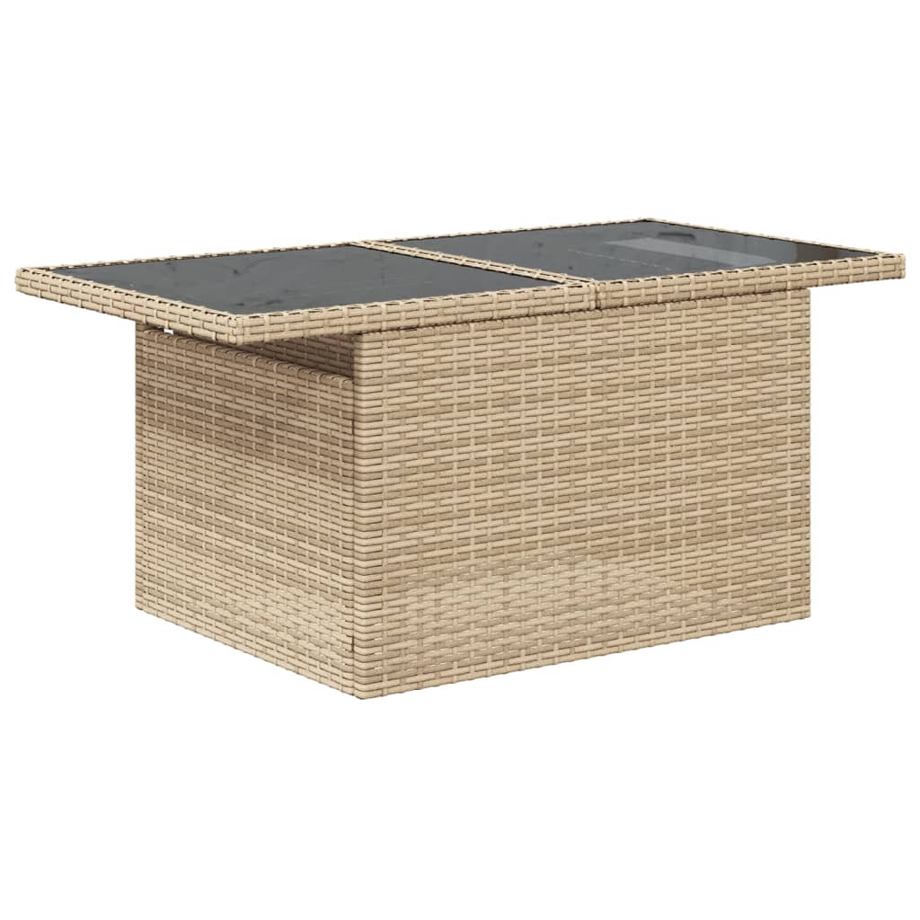 vidaXL Masă de grădină cu blat din sticlă bej, 100x55x73 cm, poliratan