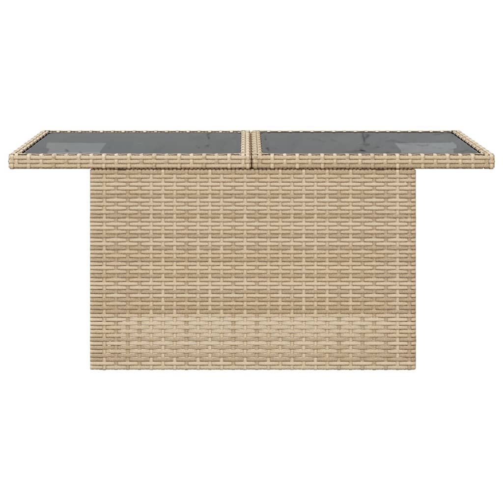 vidaXL Masă de grădină cu blat din sticlă bej, 100x55x73 cm, poliratan