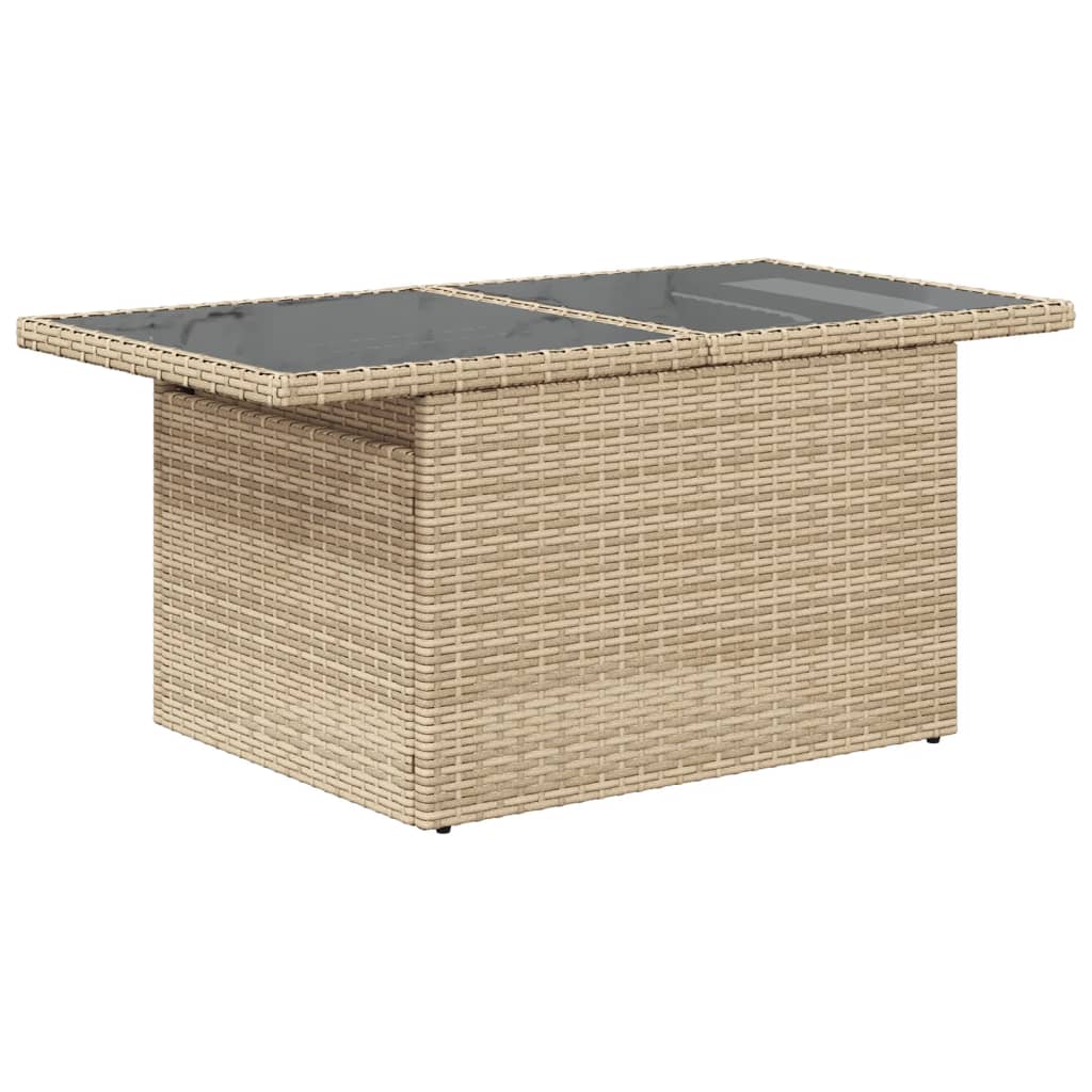 vidaXL Masă de grădină cu blat din sticlă bej, 100x55x73 cm, poliratan