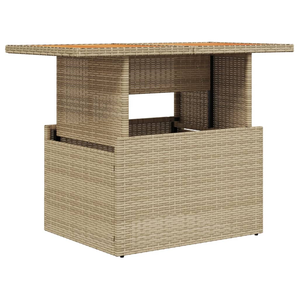 vidaXL Masă de grădină, bej, 100x55x73 cm, poliratan și lemn de acacia vidaXL Masă de grădină, bej, 100x55x73 cm, poliratan și lemn de acacia