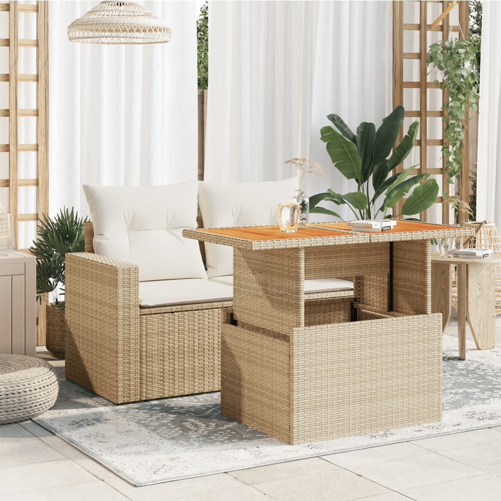 vidaXL Masă de grădină, bej, 100x55x73 cm, poliratan și lemn de acacia vidaXL Masă de grădină, bej, 100x55x73 cm, poliratan și lemn de acacia