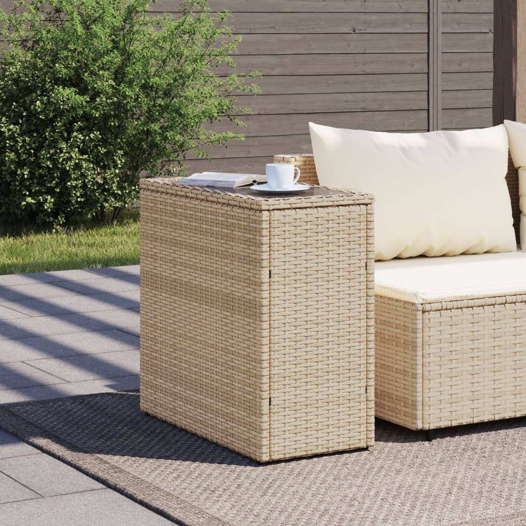 vidaXL Masă laterală grădină, blat sticlă, bej 58x27,5x55 cm poliratan vidaXL Masă laterală grădină, blat sticlă, bej 58x27,5x55 cm poliratan