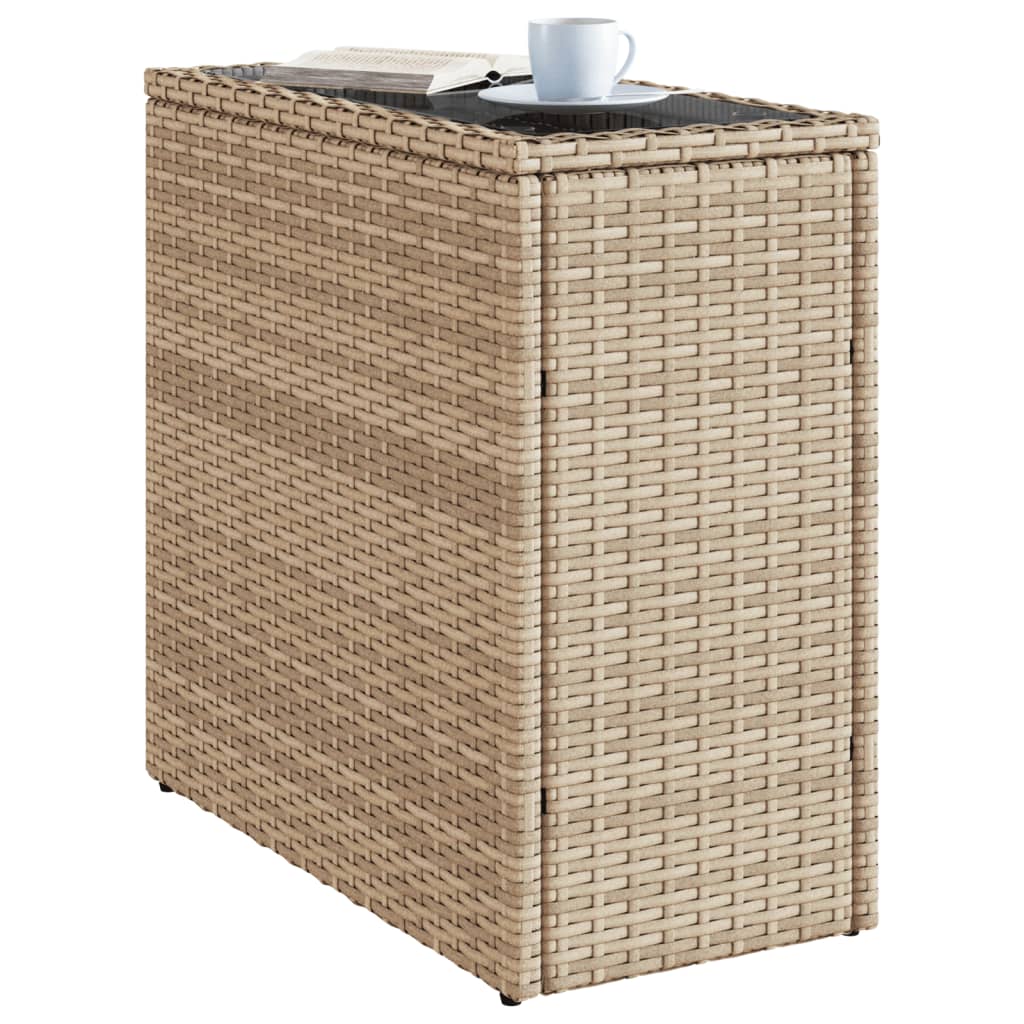 vidaXL Masă laterală grădină, blat sticlă, bej 58x27,5x55 cm poliratan vidaXL Masă laterală grădină, blat sticlă, bej 58x27,5x55 cm poliratan