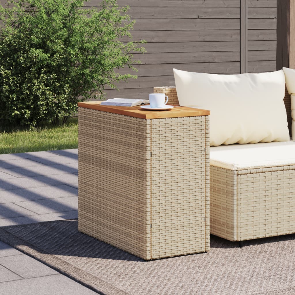 vidaXL Masă laterală de grădină blat lemn bej 58x27,5x55 cm poliratan