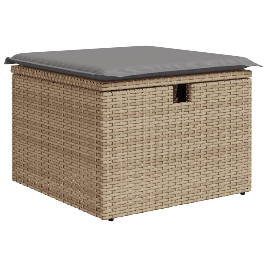 vidaXL Taburet de grădină cu pernă, bej, 55x55x37 cm, poliratan vidaXL Taburet de grădină cu pernă, bej, 55x55x37 cm, poliratan