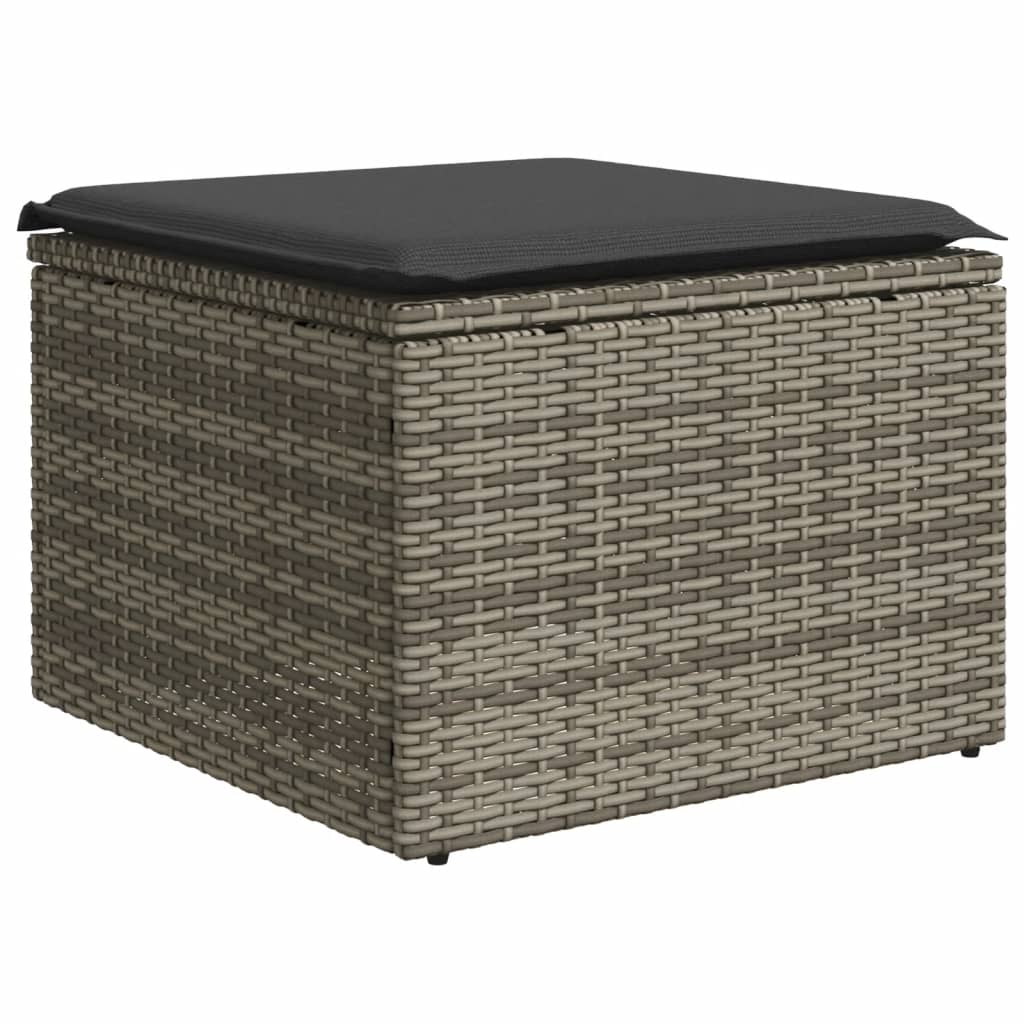 vidaXL Taburet de grădină cu pernă, gri, 55x55x37 cm, poliratan vidaXL Taburet de grădină cu pernă, gri, 55x55x37 cm, poliratan
