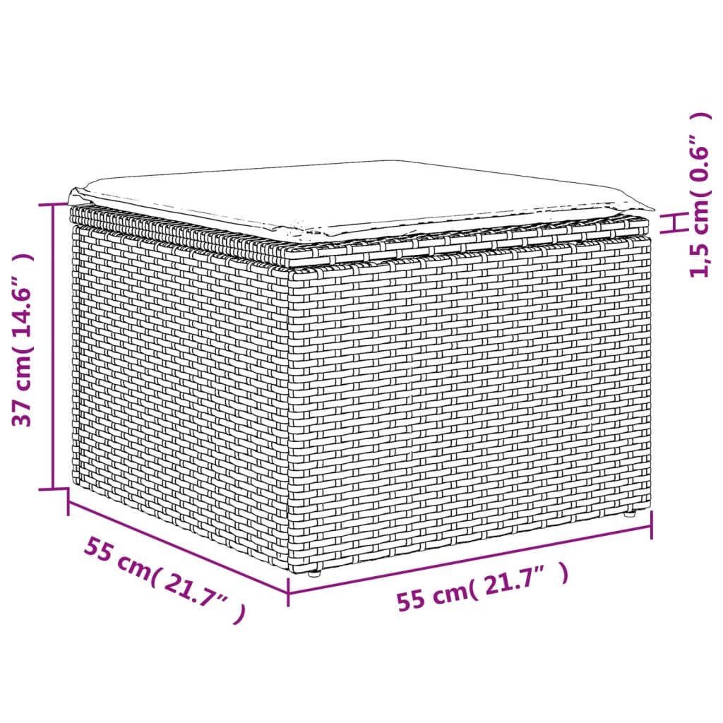 vidaXL Taburet de grădină cu pernă, gri, 55x55x37 cm, poliratan vidaXL Taburet de grădină cu pernă, gri, 55x55x37 cm, poliratan