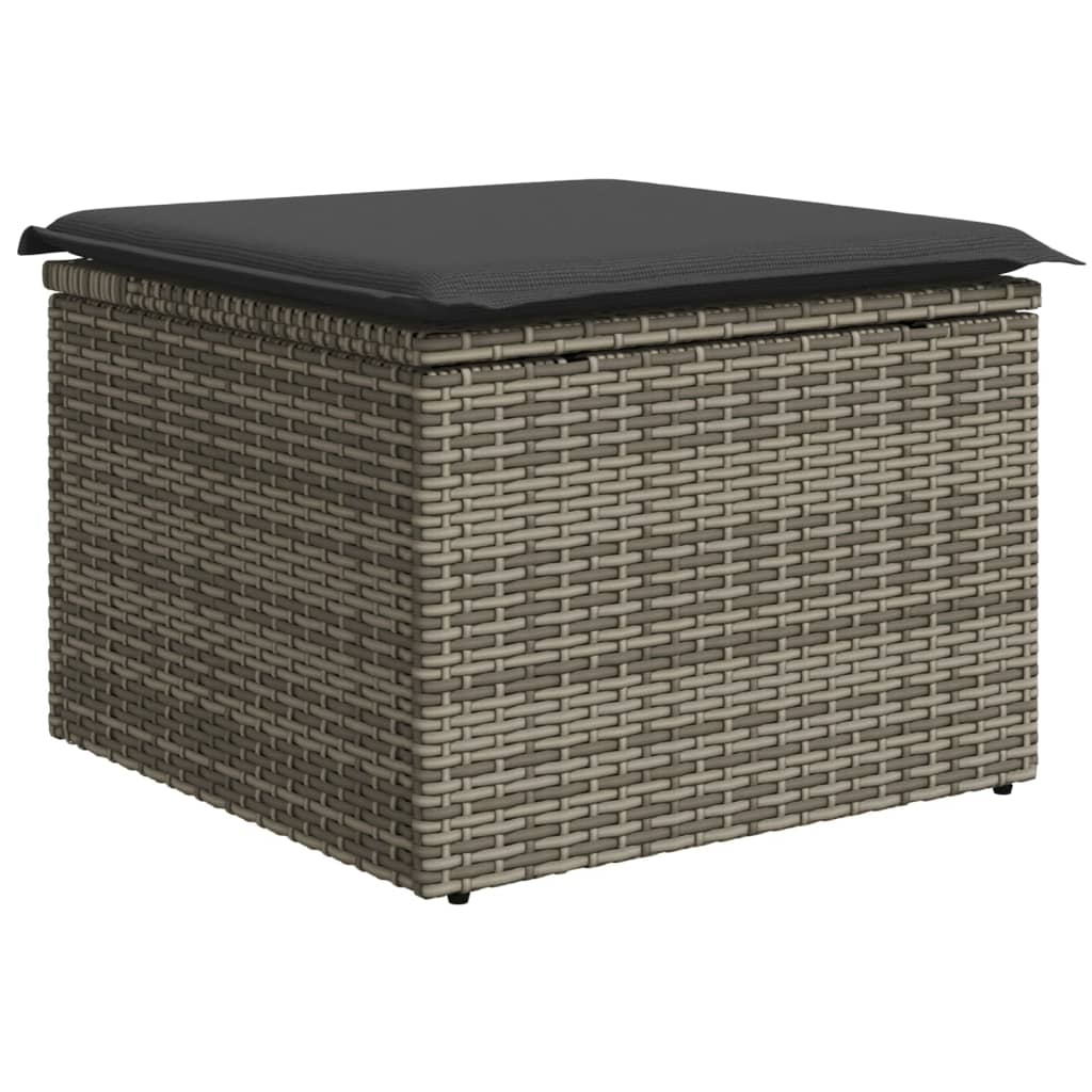 vidaXL Taburet de grădină cu pernă, gri, 55x55x37 cm, poliratan vidaXL Taburet de grădină cu pernă, gri, 55x55x37 cm, poliratan