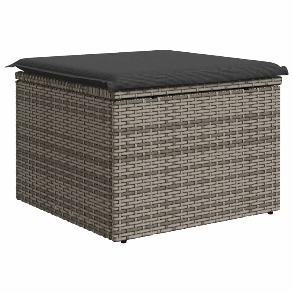 vidaXL Taburet de grădină cu pernă, gri, 55x55x37 cm, poliratan vidaXL Taburet de grădină cu pernă, gri, 55x55x37 cm, poliratan