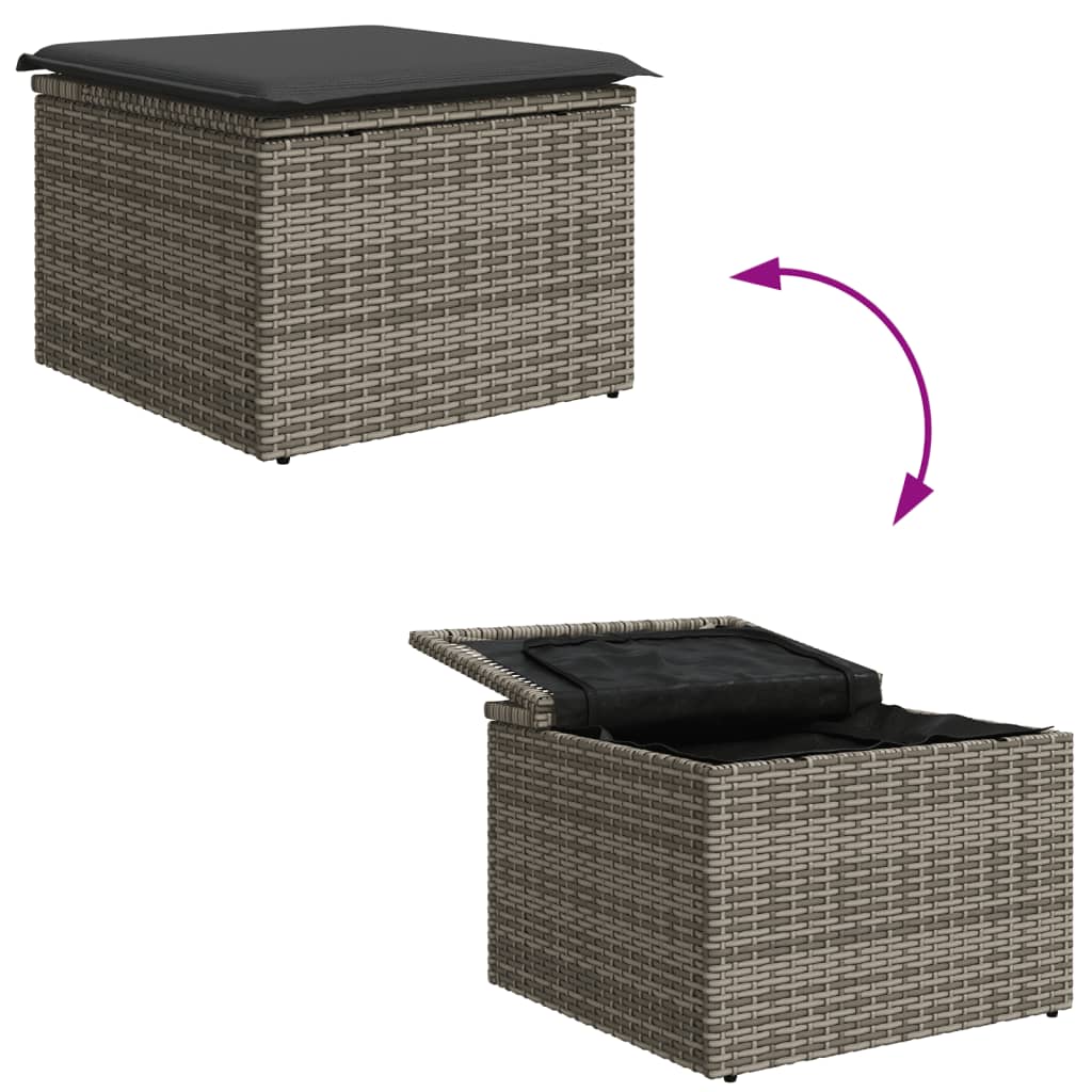vidaXL Taburet de grădină cu pernă, gri, 55x55x37 cm, poliratan vidaXL Taburet de grădină cu pernă, gri, 55x55x37 cm, poliratan