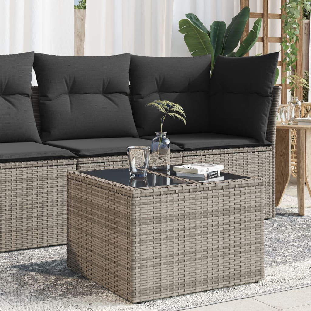 vidaXL Masă de grădină cu blat din sticlă, gri, 55x55x37 cm, poliratan vidaXL Masă de grădină cu blat din sticlă, gri, 55x55x37 cm, poliratan