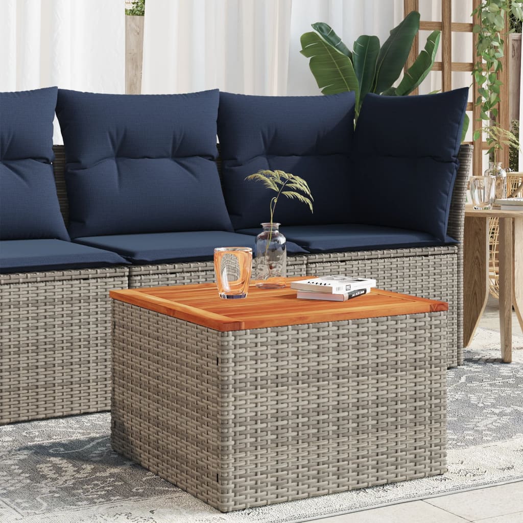 vidaXL Masă de grădină, gri, 55x55x37 cm, poliratan și lemn acacia vidaXL Masă de grădină, gri, 55x55x37 cm, poliratan și lemn acacia