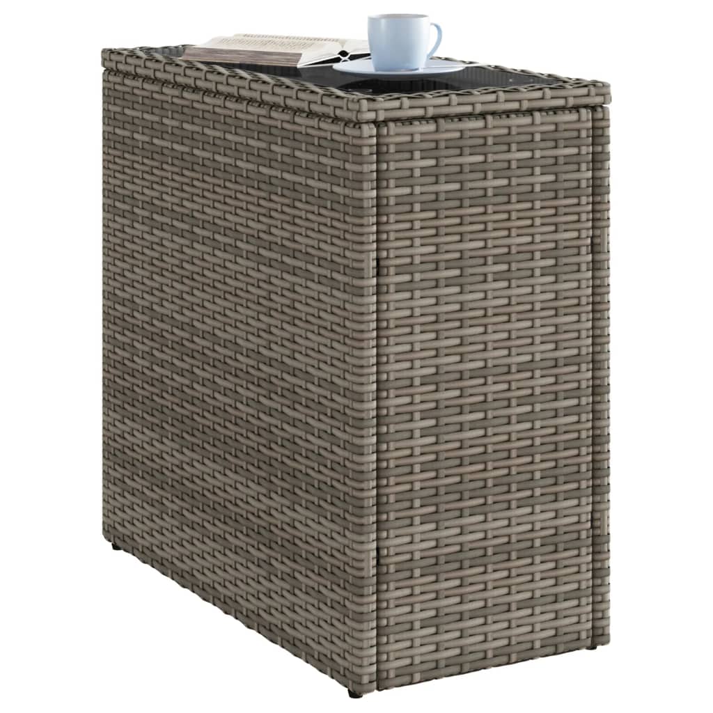 vidaXL Masă laterală grădină, blat sticlă, gri 58x27,5x55 cm poliratan vidaXL Masă laterală grădină, blat sticlă, gri 58x27,5x55 cm poliratan