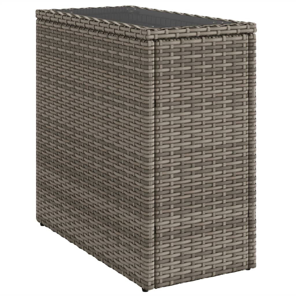 vidaXL Masă laterală grădină, blat sticlă, gri 58x27,5x55 cm poliratan vidaXL Masă laterală grădină, blat sticlă, gri 58x27,5x55 cm poliratan