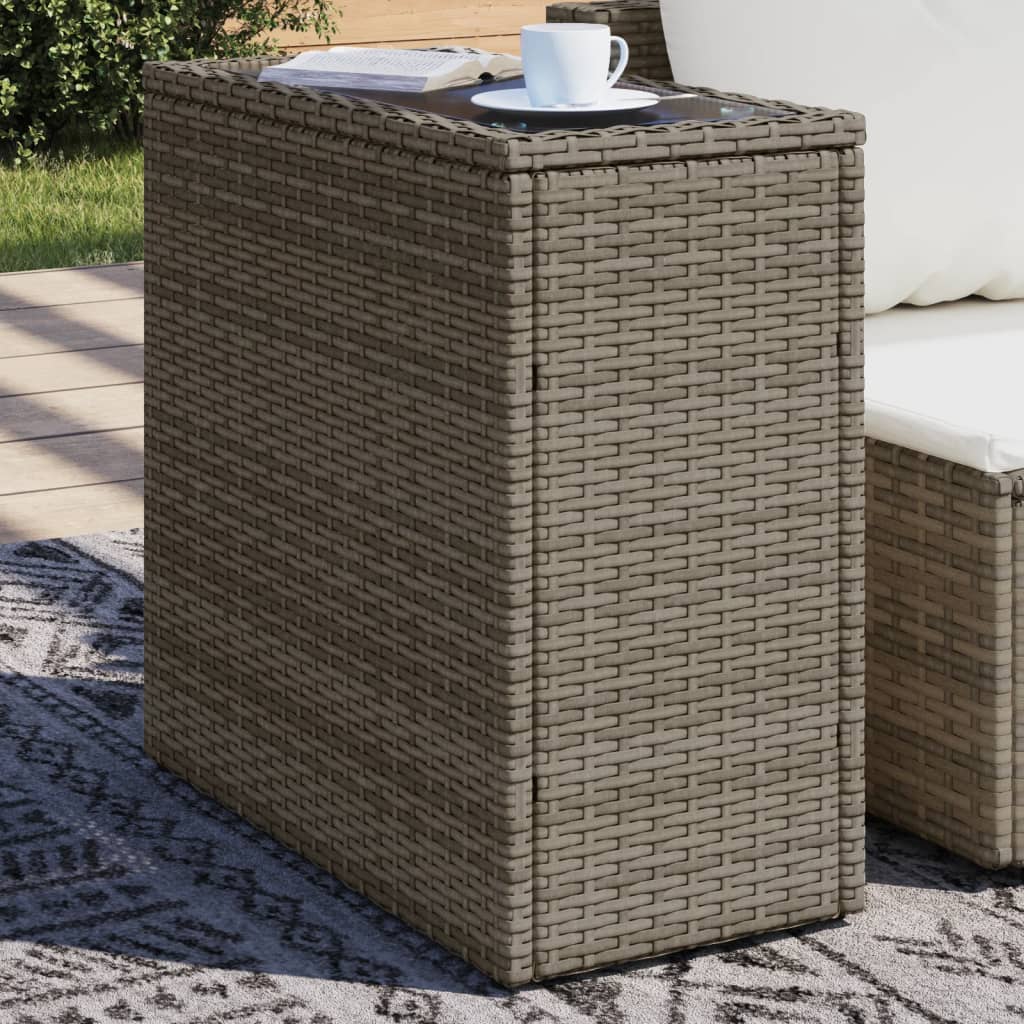 vidaXL Masă laterală grădină, blat sticlă, gri 58x27,5x55 cm poliratan vidaXL Masă laterală grădină, blat sticlă, gri 58x27,5x55 cm poliratan