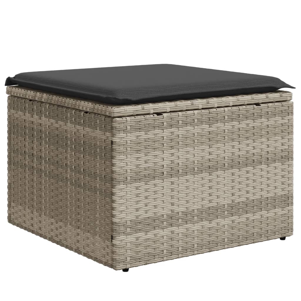 vidaXL Taburet de grădină cu pernă gri deschis, 55x55x37 cm, poliratan vidaXL Taburet de grădină cu pernă gri deschis, 55x55x37 cm, poliratan