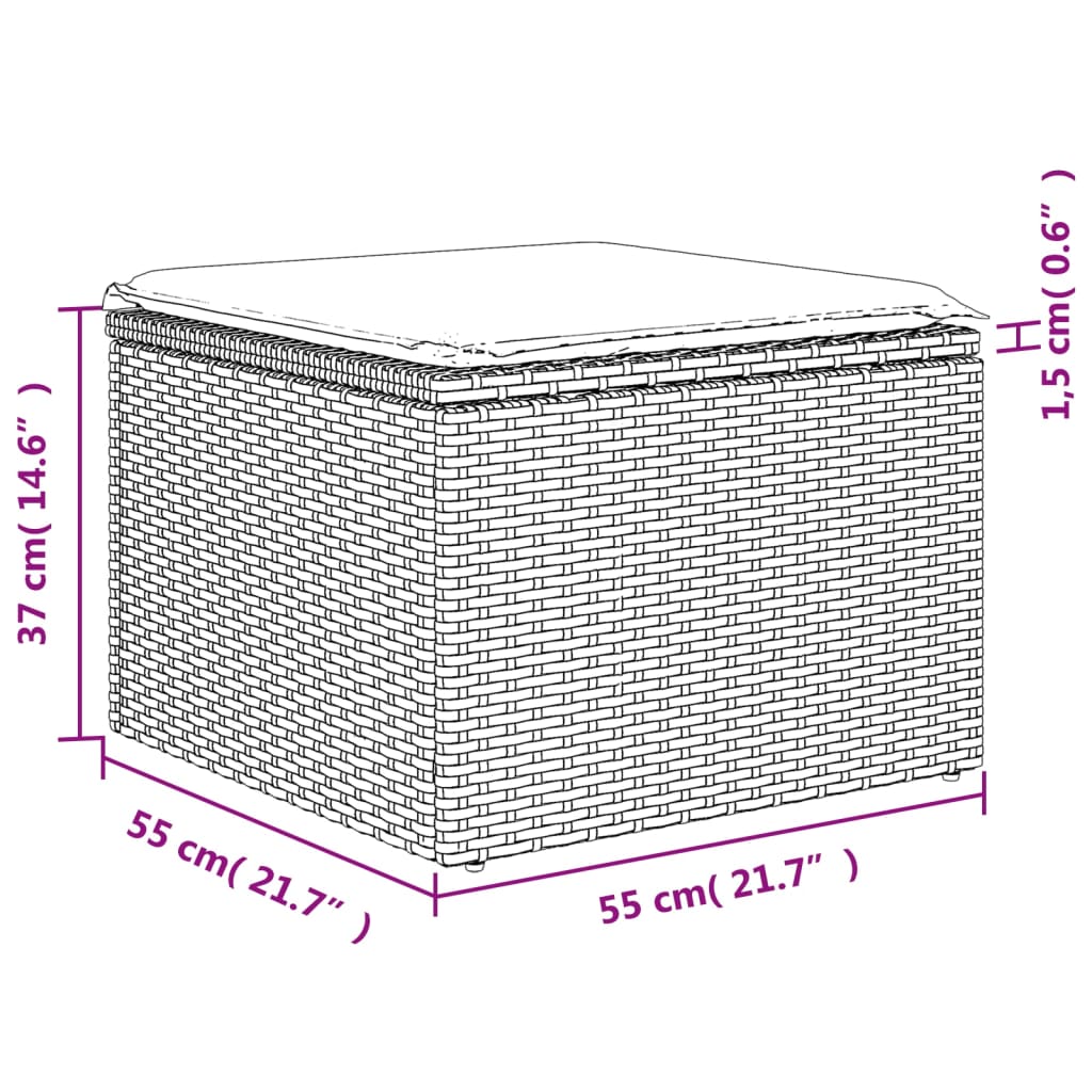 vidaXL Taburet de grădină cu pernă gri deschis, 55x55x37 cm, poliratan vidaXL Taburet de grădină cu pernă gri deschis, 55x55x37 cm, poliratan