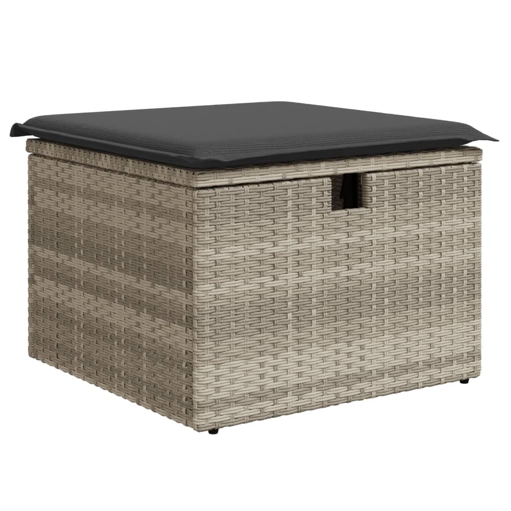 vidaXL Taburet de grădină cu pernă gri deschis, 55x55x37 cm, poliratan vidaXL Taburet de grădină cu pernă gri deschis, 55x55x37 cm, poliratan