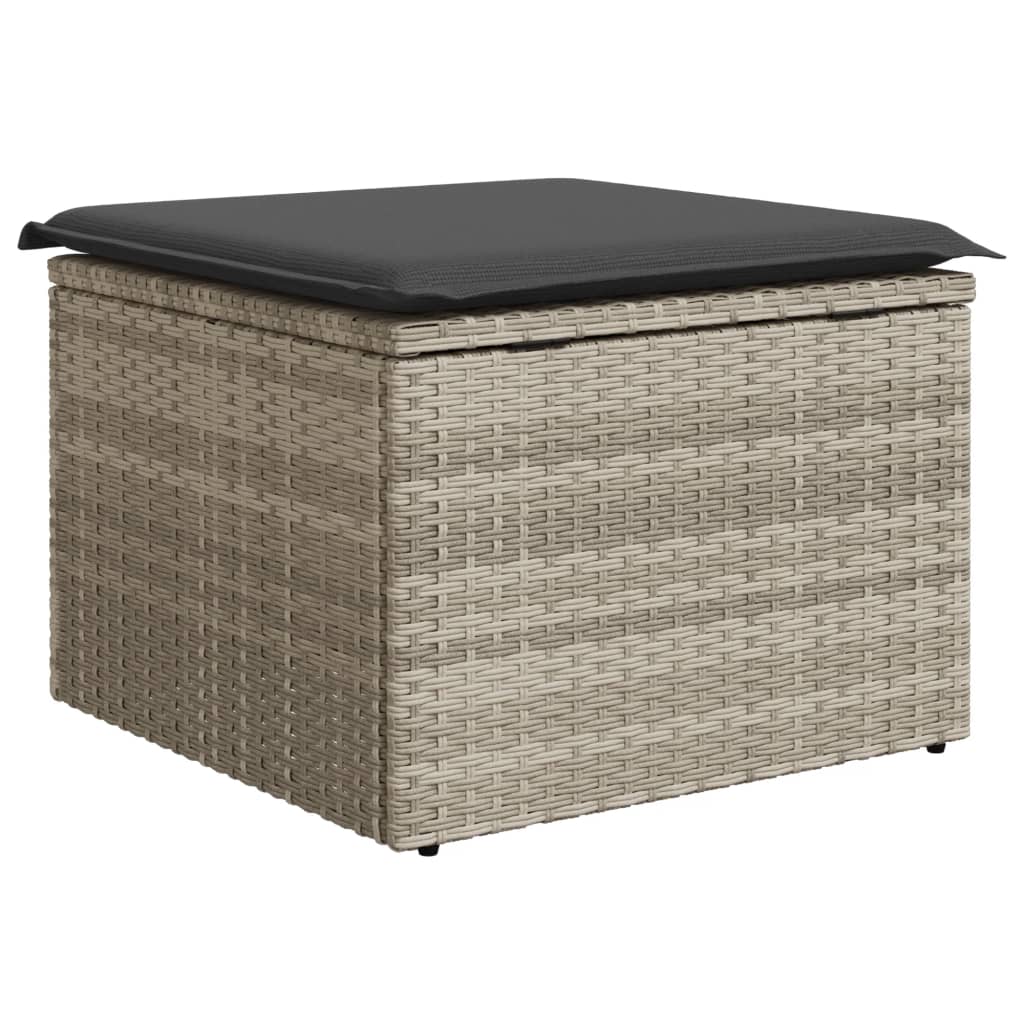 vidaXL Taburet de grădină cu pernă gri deschis, 55x55x37 cm, poliratan vidaXL Taburet de grădină cu pernă gri deschis, 55x55x37 cm, poliratan