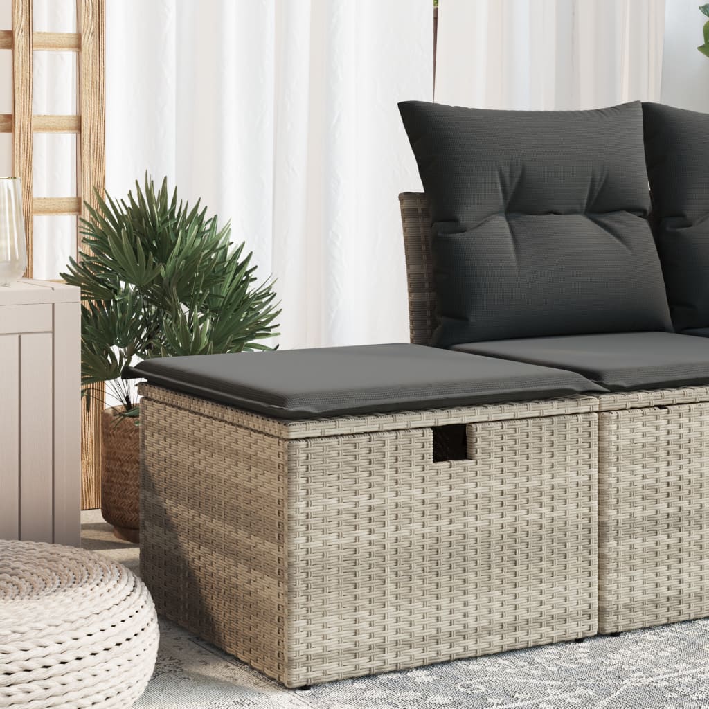 vidaXL Taburet de grădină cu pernă gri deschis, 55x55x37 cm, poliratan vidaXL Taburet de grădină cu pernă gri deschis, 55x55x37 cm, poliratan