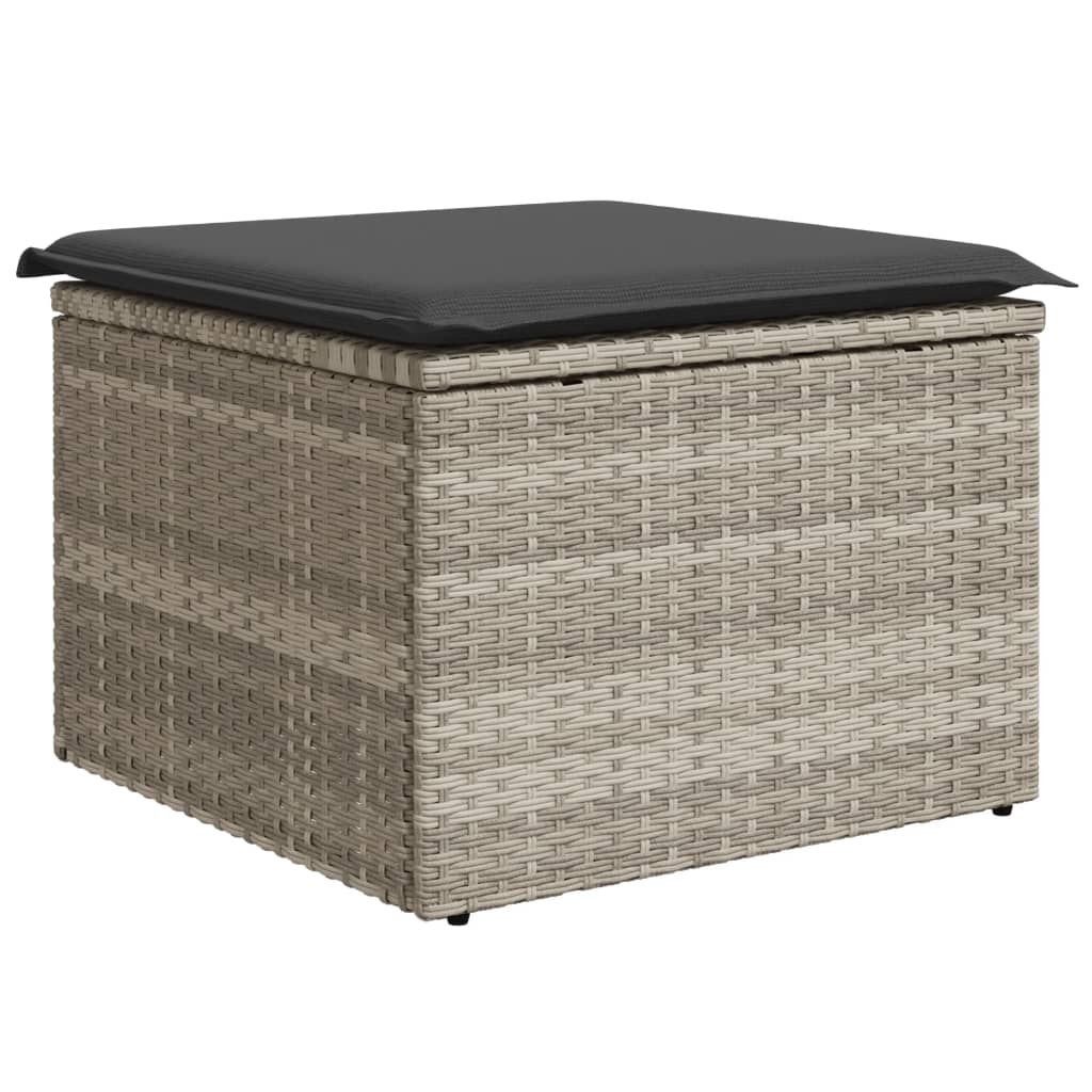vidaXL Taburet de grădină cu pernă gri deschis, 55x55x37 cm, poliratan vidaXL Taburet de grădină cu pernă gri deschis, 55x55x37 cm, poliratan