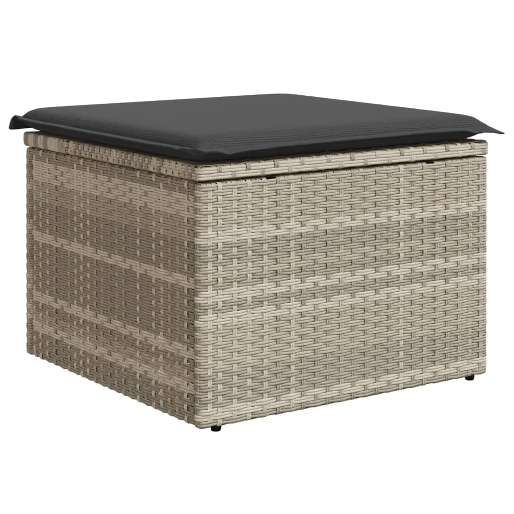 vidaXL Taburet de grădină cu pernă gri deschis, 55x55x37 cm, poliratan vidaXL Taburet de grădină cu pernă gri deschis, 55x55x37 cm, poliratan