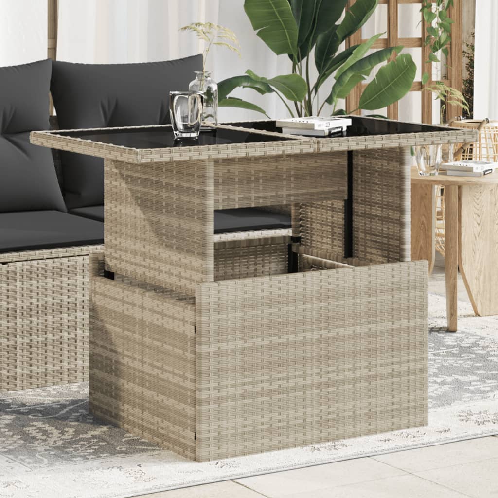 vidaXL Masă de grădină cu blat din sticlă, gri deschis, 100x55x73 cm vidaXL Masă de grădină cu blat din sticlă, gri deschis, 100x55x73 cm