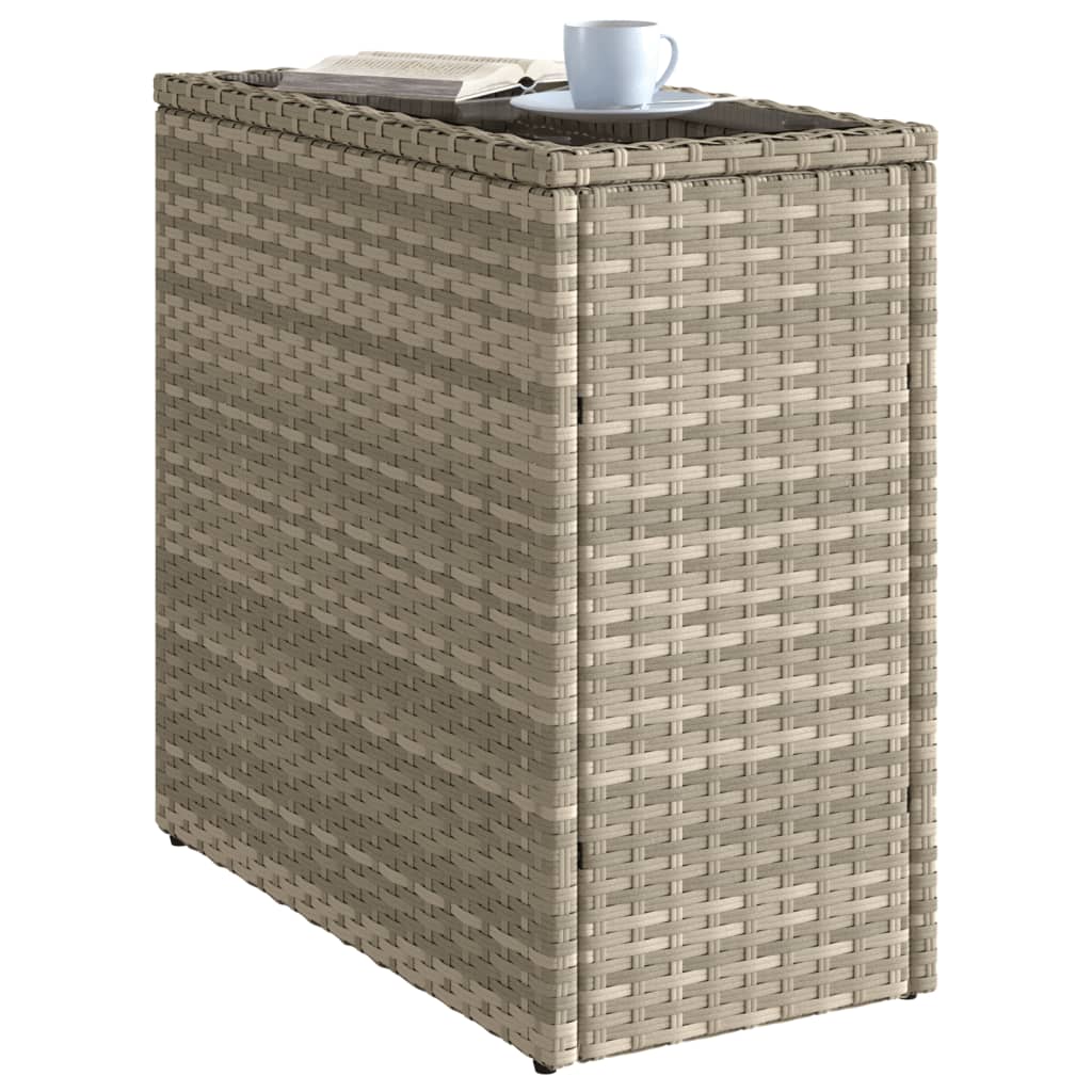 vidaXL Masă laterală grădină, blat sticlă, gri 58x27,5x55 cm poliratan vidaXL Masă laterală grădină, blat sticlă, gri 58x27,5x55 cm poliratan