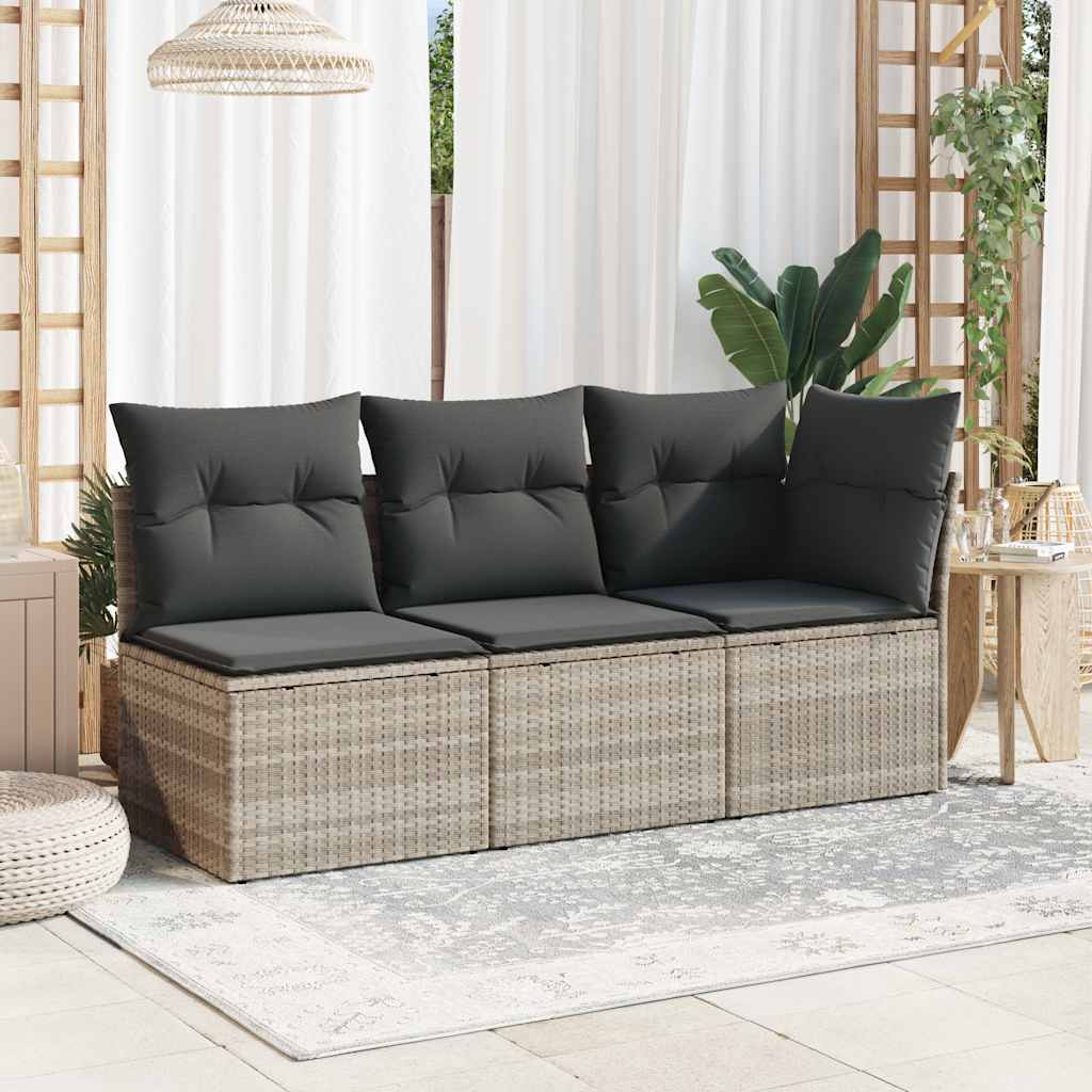 vidaXL Canapea de colț cu pernă de grădină, gri deschis, poliratan