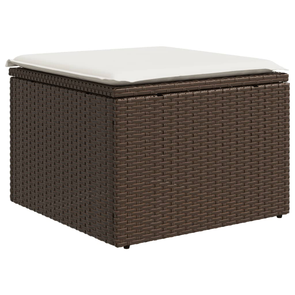 vidaXL Taburet de grădină cu pernă, maro, 55x55x37 cm, poliratan vidaXL Taburet de grădină cu pernă, maro, 55x55x37 cm, poliratan