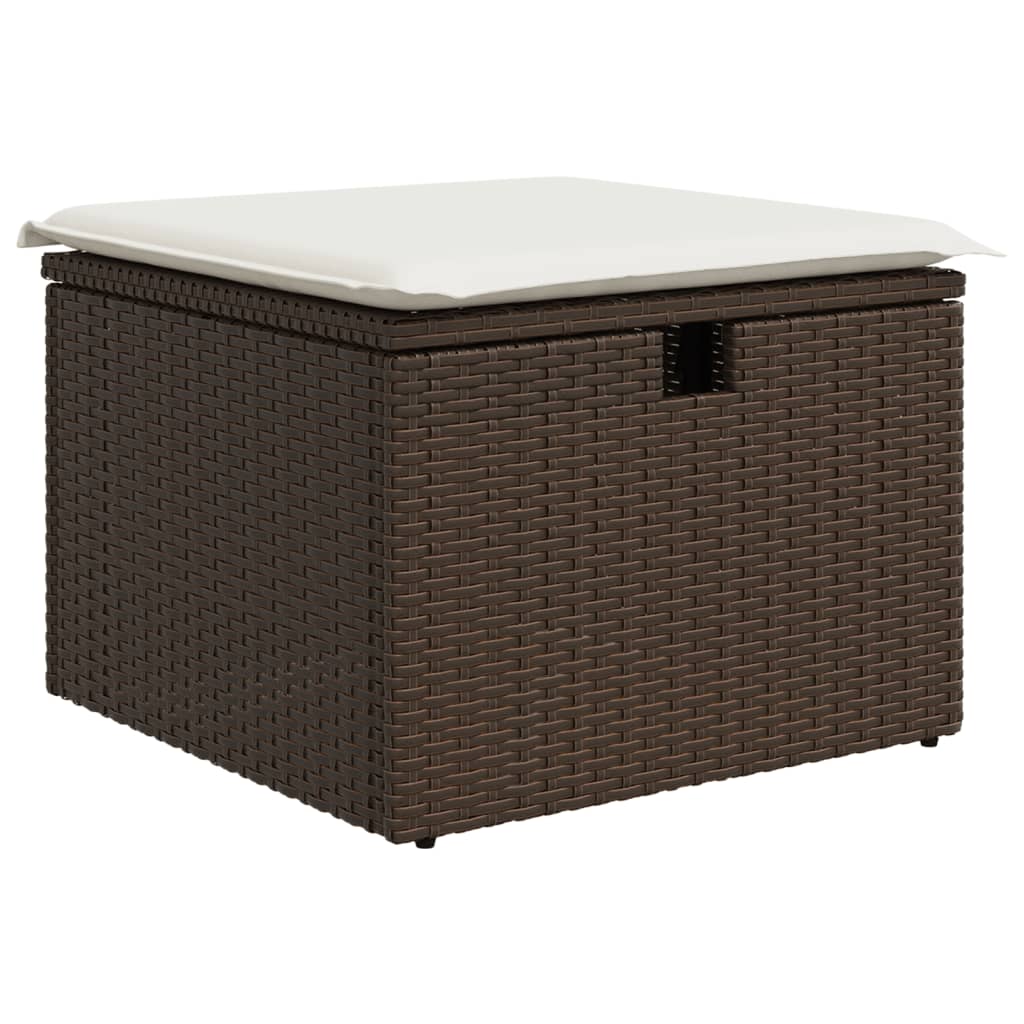 vidaXL Taburet de grădină cu pernă, maro, 55x55x37 cm, poliratan vidaXL Taburet de grădină cu pernă, maro, 55x55x37 cm, poliratan