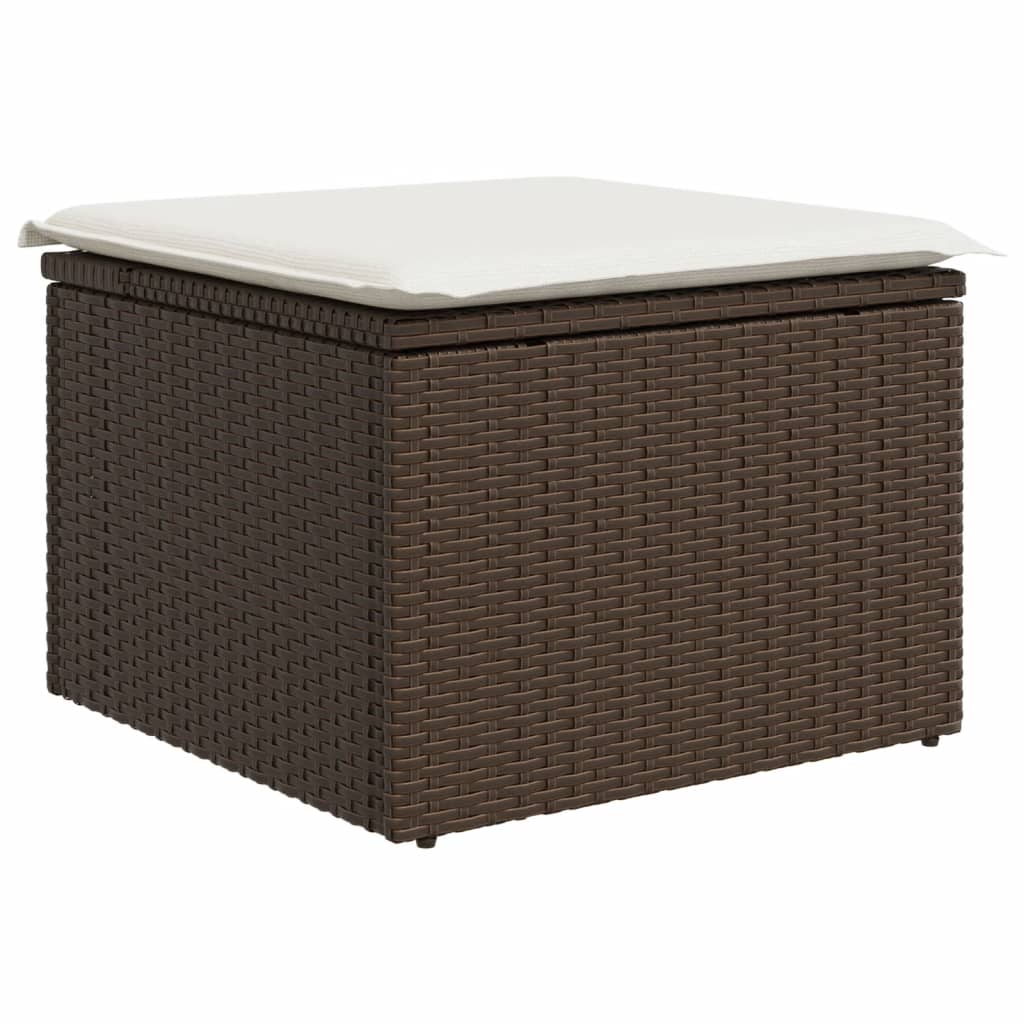 vidaXL Taburet de grădină cu pernă, maro, 55x55x37 cm, poliratan vidaXL Taburet de grădină cu pernă, maro, 55x55x37 cm, poliratan