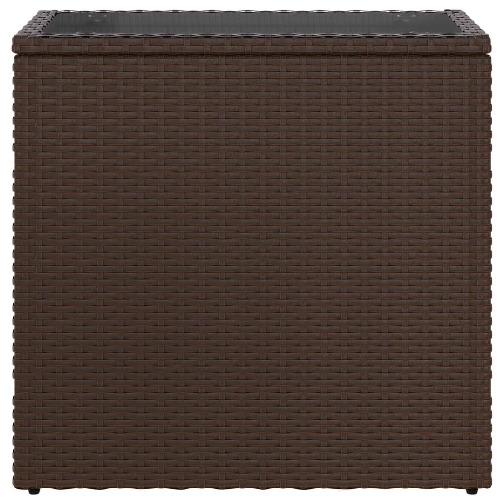 vidaXL Masă laterală grădină, blat sticlă, maro 58x27,5x55cm poliratan vidaXL Masă laterală grădină, blat sticlă, maro 58x27,5x55cm poliratan