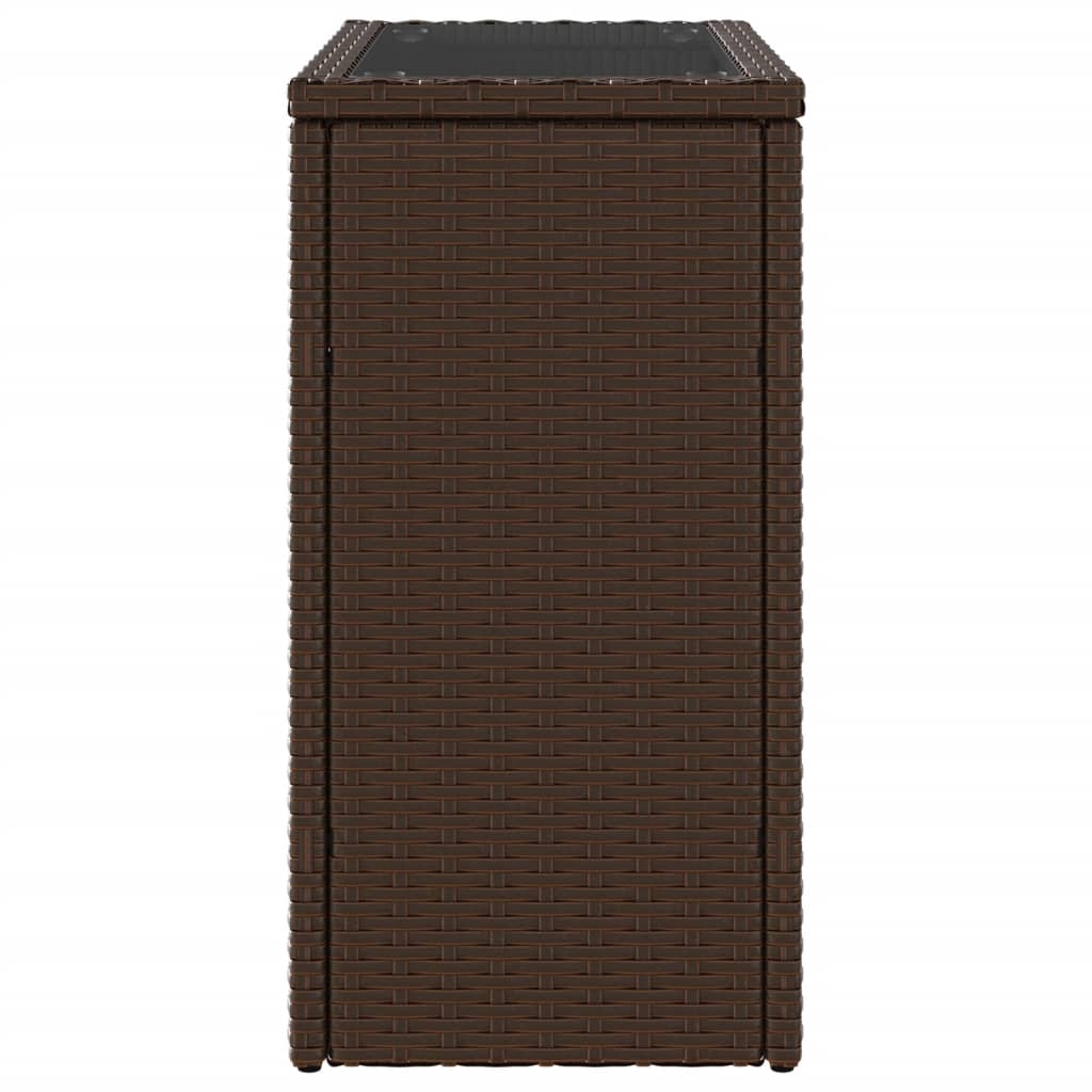 vidaXL Masă laterală grădină, blat sticlă, maro 58x27,5x55cm poliratan vidaXL Masă laterală grădină, blat sticlă, maro 58x27,5x55cm poliratan
