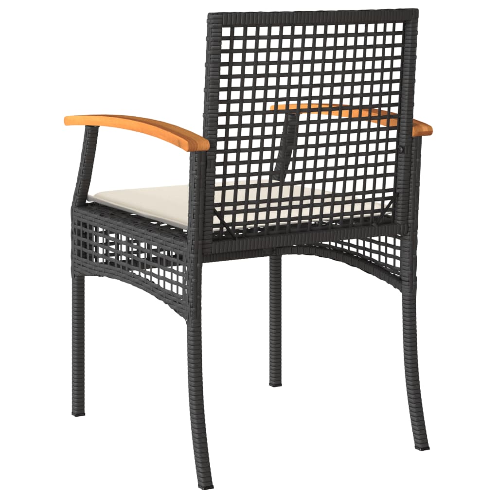 vidaXL Set bistro cu perne, 3 piese, negru, poliratan și lemn acacia