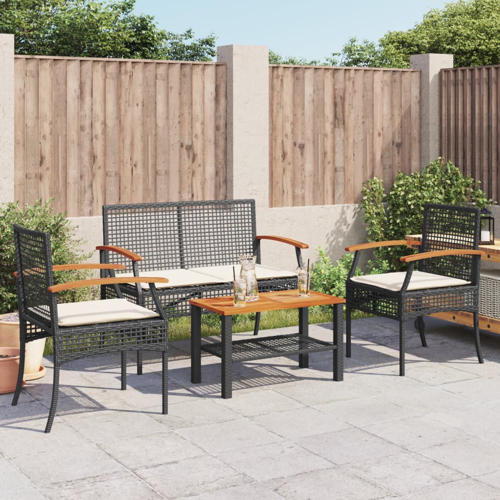 vidaXL Set mobilier relaxare grădină 4 piese cu perne poliratan negru