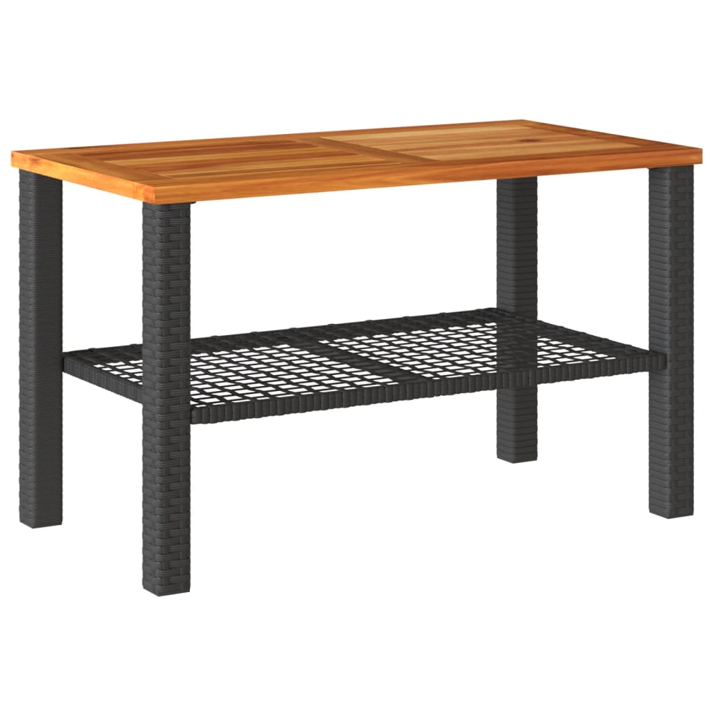 vidaXL Masă de grădină, negru, 70x38x42 cm, poliratan și lemn acacia vidaXL Masă de grădină, negru, 70x38x42 cm, poliratan și lemn acacia